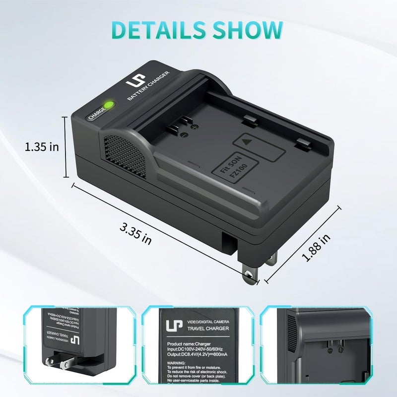 L & P NP-FZ100 Battery Charger, Charger with LED Lights Display, Compatible with Sony A9 A9R A9S A9II A7C A7CII A7SIII A7III A7RIII A7RIV A7IV A6600 A6700 ZV-E1 Cameras, Battery Charger for Sony np-fz100 - Image 5